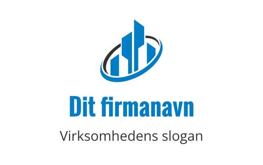 Moderne blå logo med abstrakte skyskrapere og et sirkulært element
