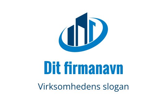 Moderne blå logo med abstrakte bygninger og en oval form