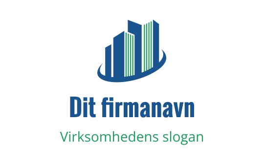 Moderne blå og grønn logo med stiliserte bygninger og en buet base