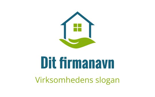 Moderne huslogo med grønne blader og blå detaljer