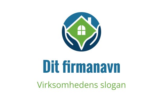 Moderne logo design med et hus holdt av to hender i blått og grønt