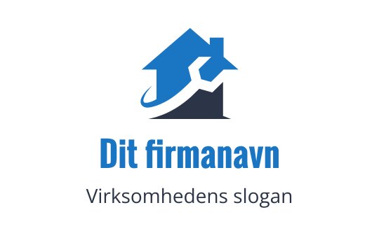 Moderne blå huslogo med et stilisert tak og nøkkel-element