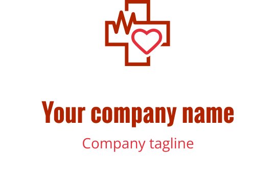 Elegant rødt hjerte logo design med et brunt krosselement