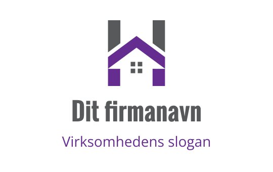Moderne huslogo med lilla aksenter og fet typografi