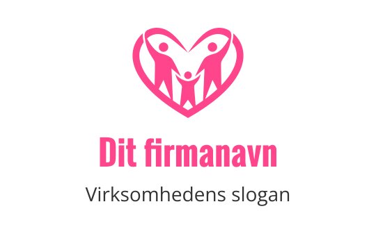 Hjerteformet logo med to voksne og et barn i rosa