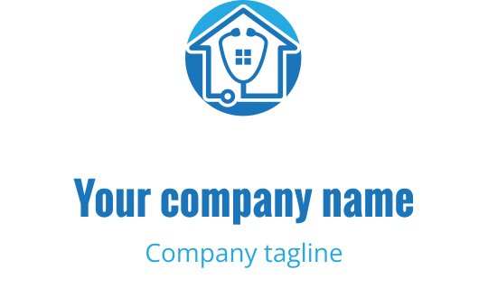 Teal og blå logo med en stilisert medisinsk kors