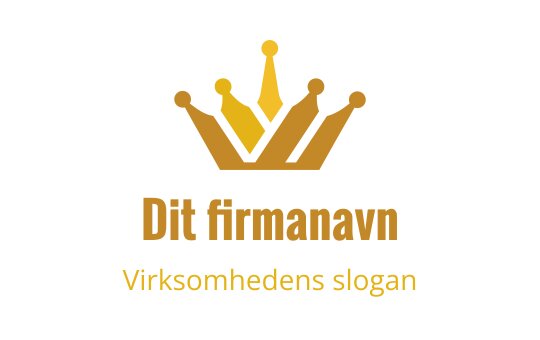 Elegant logo design med gullkrone, stiliserte punkter og fet tekst