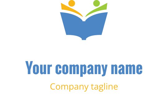 Fargerik logo med en åpen bok og to abstrakte figurer