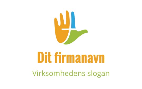 Fargerik håndlogo med livlige oransje, grønne og blå elementer