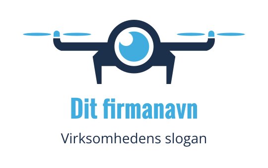 Moderne drone logo design med et sirkulært øye og blå detaljer