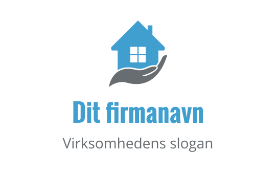 Moderne huslogo med blått tak og håndelement